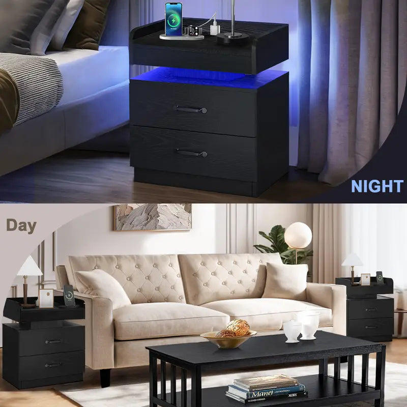Multi - Function LED Nightstand: Charge & Glow in Style