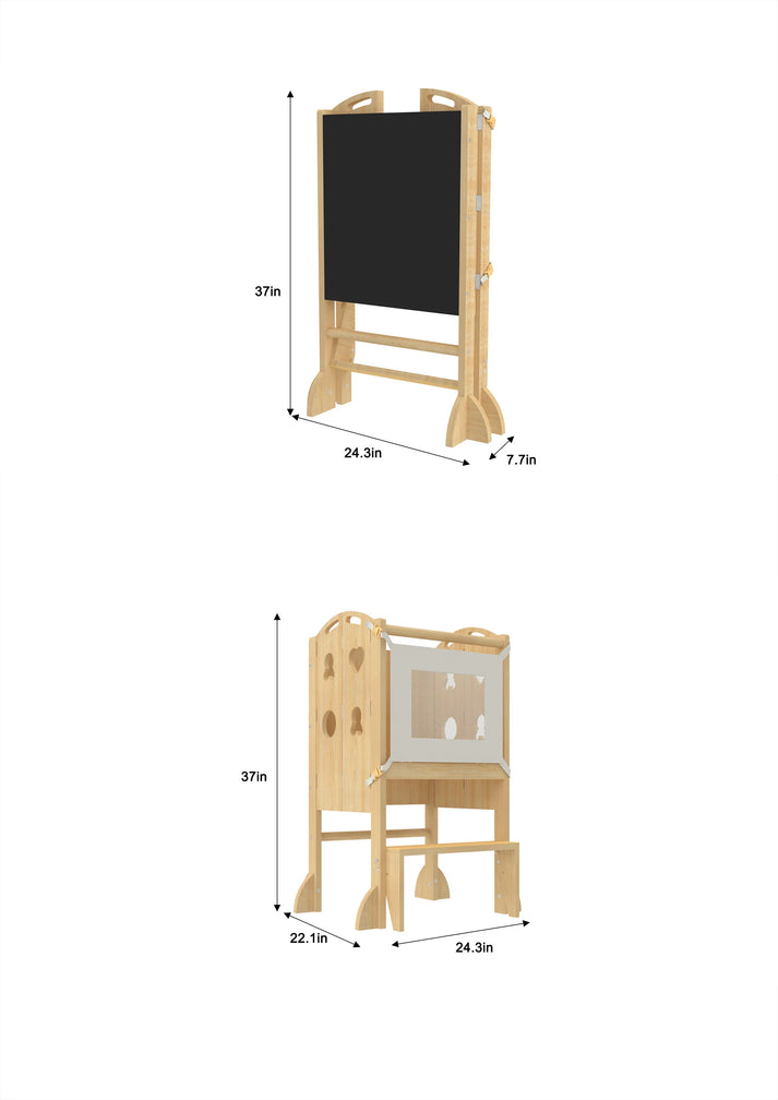 3-in-1 Foldable Kitchen Tower, Step Stool & Chalkboard for Toddlers
