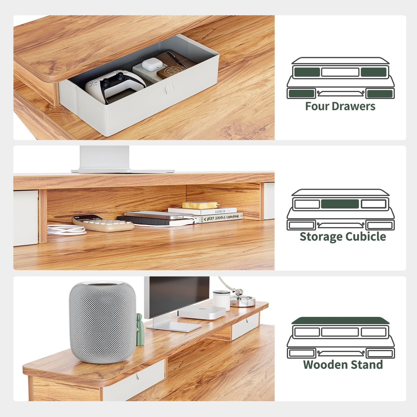 Height Adjustable Electric Standing Desk with 4 Drawers and Keyboard Tray with Storage Shelf, Sit-Stand Desk with Joining Board