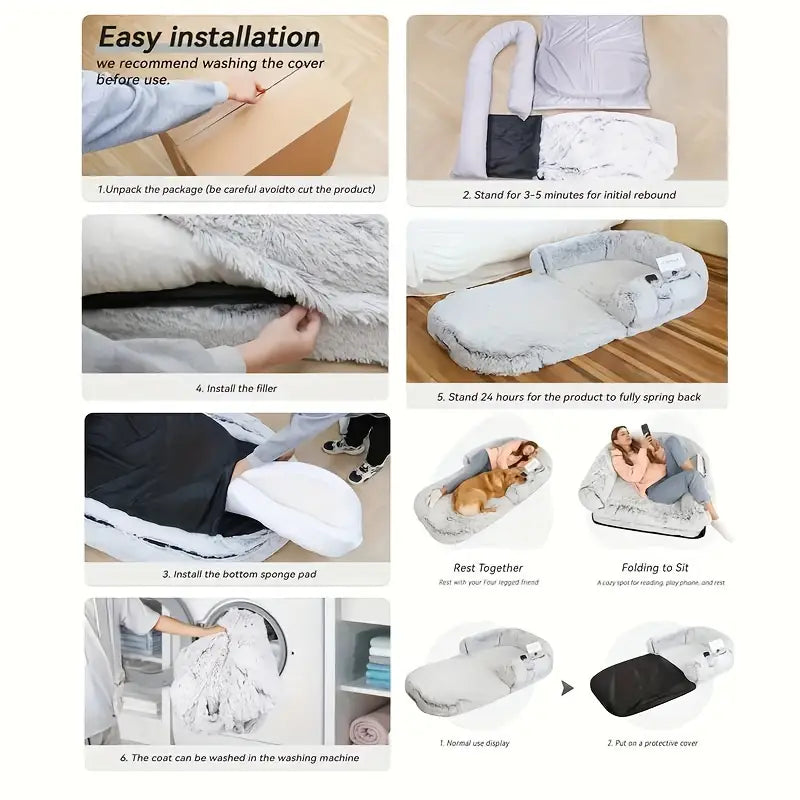Large pet bed, foldable, suitable for lying with your pet