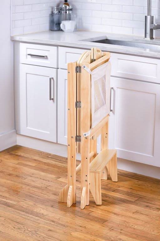 3-in-1 Foldable Kitchen Tower, Step Stool & Chalkboard for Toddlers