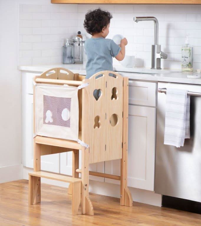 3-in-1 Foldable Kitchen Tower, Step Stool & Chalkboard for Toddlers
