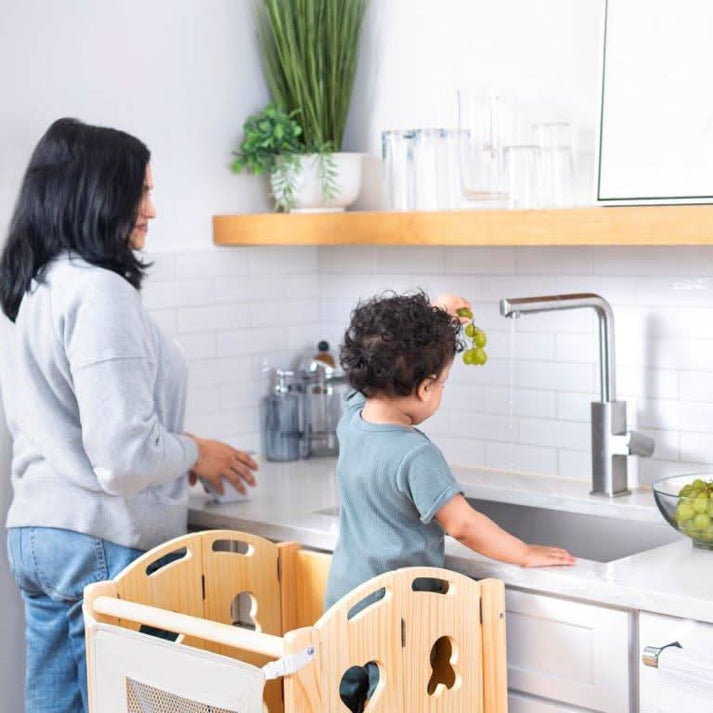 3-in-1 Foldable Kitchen Tower, Step Stool & Chalkboard for Toddlers