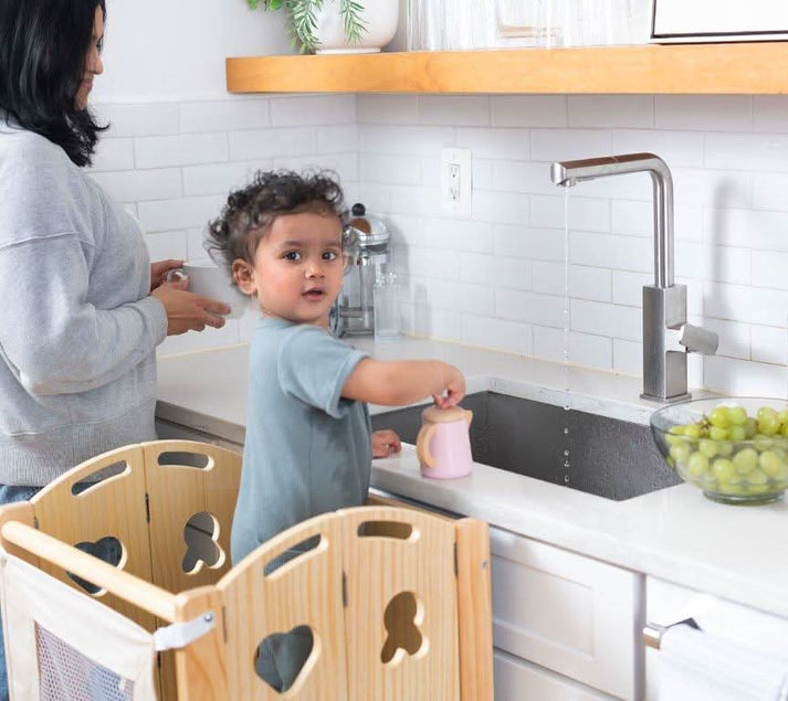 3-in-1 Foldable Kitchen Tower, Step Stool & Chalkboard for Toddlers