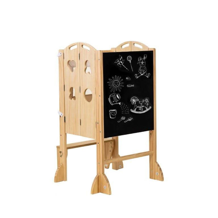 3-in-1 Foldable Kitchen Tower, Step Stool & Chalkboard for Toddlers