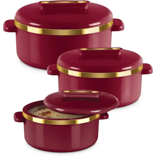 Milton 3-Pc Insulated Casserole Set with Lids – 2.1/1.5/1 Qt Hot Food Warmer & Cooler – Stainless Steel Thermal Serving Bowls – Ideal for Soups