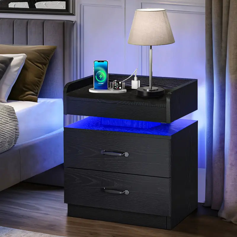 Multi - Function LED Nightstand: Charge & Glow in Style