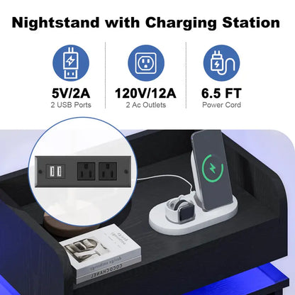 Multi - Function LED Nightstand: Charge & Glow in Style