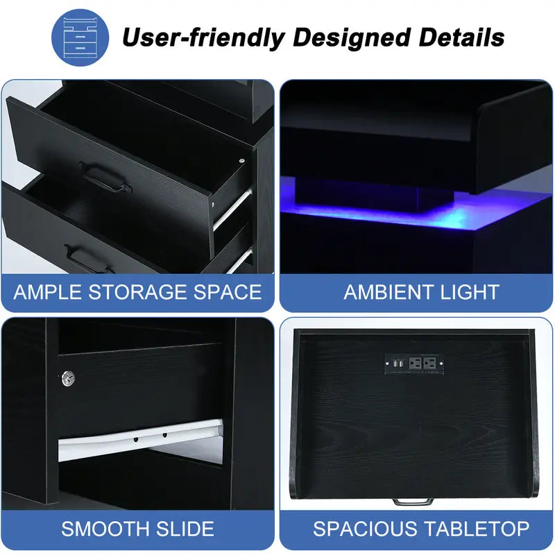 Multi - Function LED Nightstand: Charge & Glow in Style