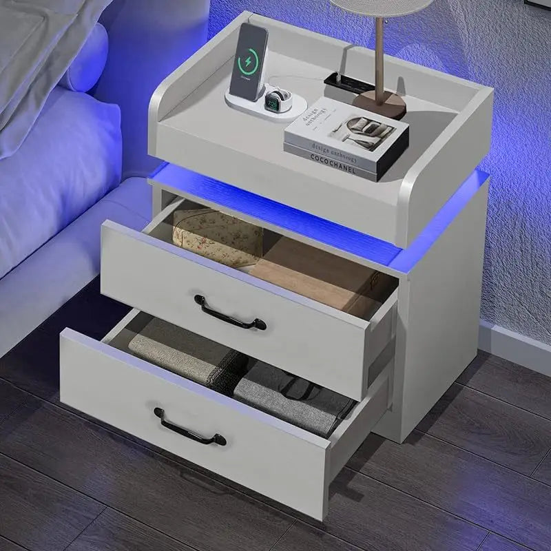 Multi - Function LED Nightstand: Charge & Glow in Style