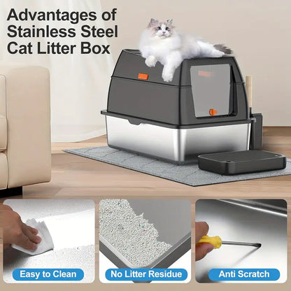 Extra large stainless steel double entry cat litter box