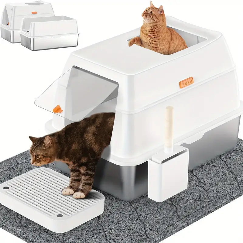 Extra large stainless steel double entry cat litter box