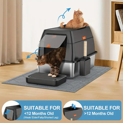 Extra large stainless steel double entry cat litter box