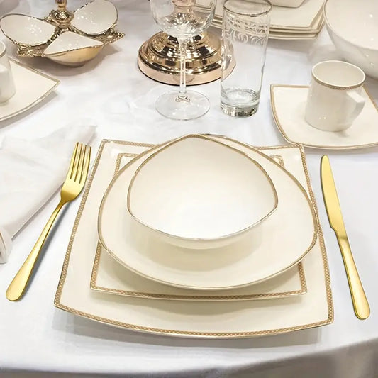 30pcs Golden Stainless Steel Silverware Set with Gift Box, Mirror Polishing, Exquisite Wooden Box Packaging