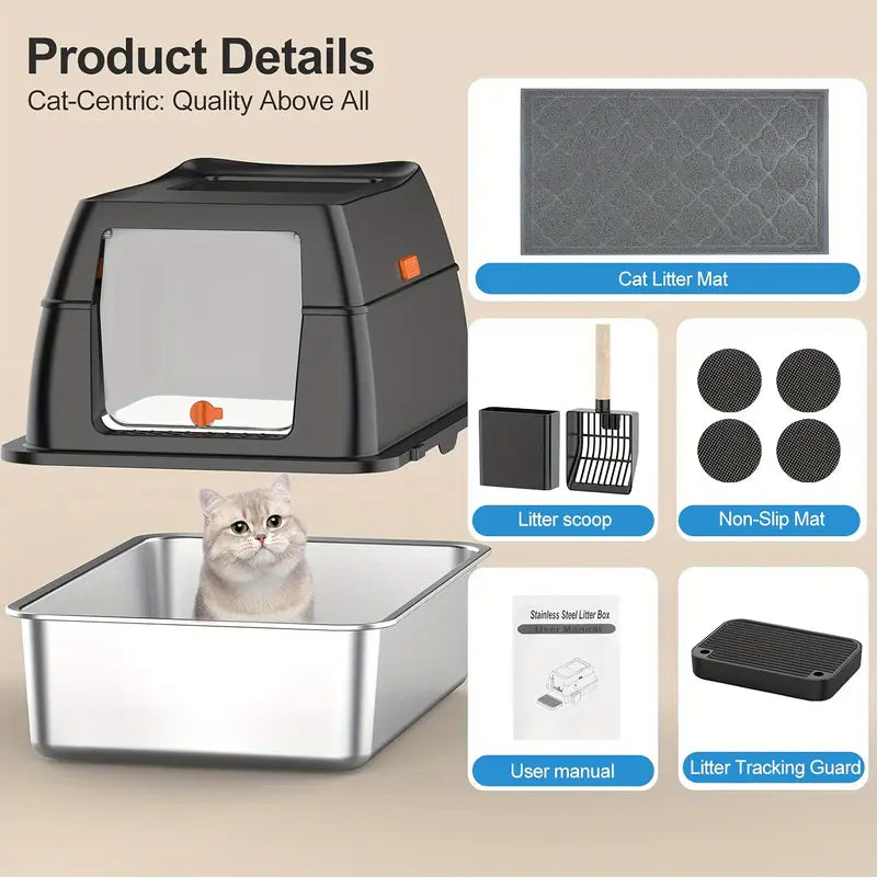 Extra large stainless steel double entry cat litter box