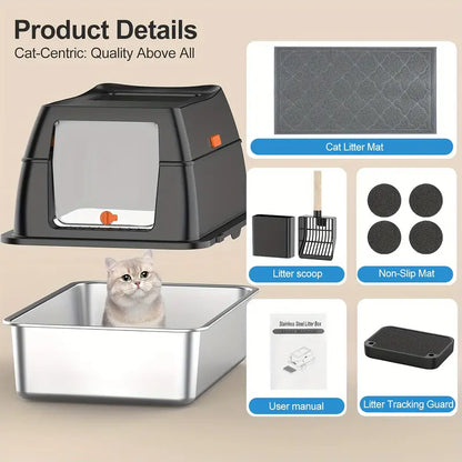 Extra large stainless steel double entry cat litter box