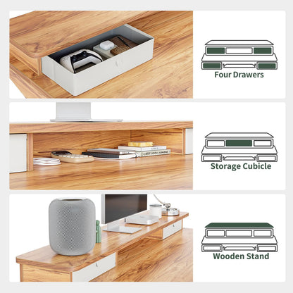 Height Adjustable Electric Standing Desk with 4 Drawers and Keyboard Tray with Storage Shelf, Sit-Stand Desk with Joining Board