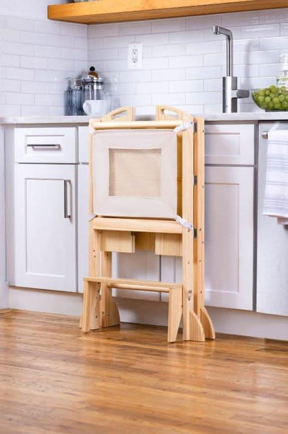 3-in-1 Foldable Kitchen Tower, Step Stool & Chalkboard for Toddlers