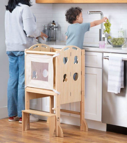 3-in-1 Foldable Kitchen Tower, Step Stool & Chalkboard for Toddlers