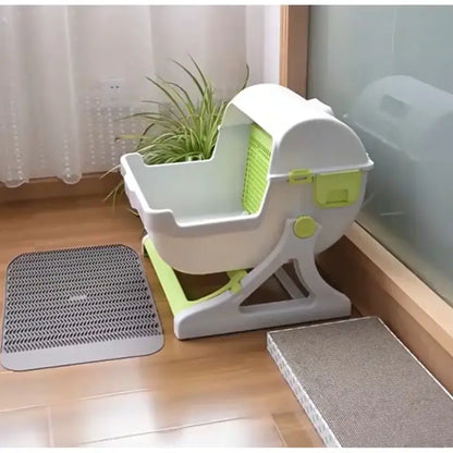 Semi-automatic cat litter box cleaning