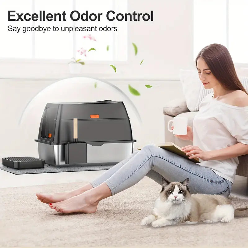 Extra large stainless steel double entry cat litter box