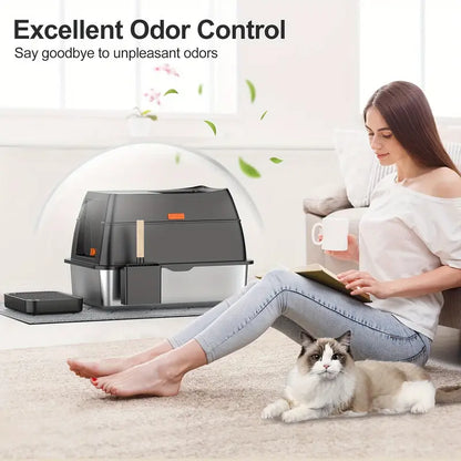 Extra large stainless steel double entry cat litter box