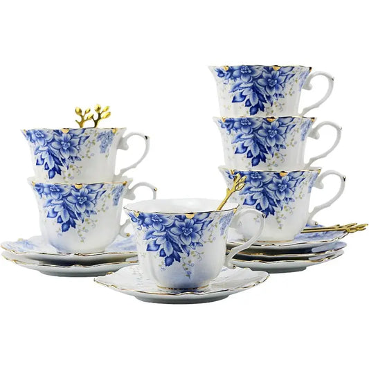 Country Roses 18 Peices Bone China Tea Cup And Saucer Set English Vintage Tea Cups Of 6 For Women And Tea Party Sets