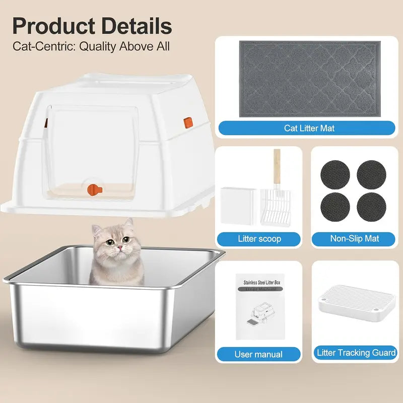 Extra large stainless steel double entry cat litter box