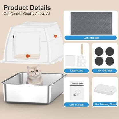 Extra large stainless steel double entry cat litter box